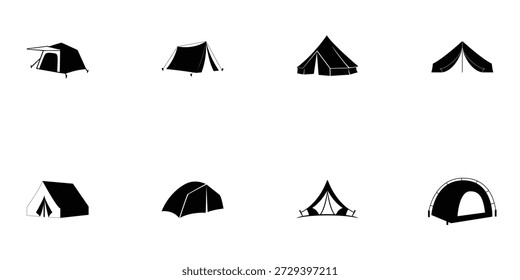 Camping Zelt Silhouette Set Vektor und Illustration 