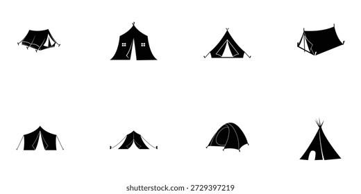 Conjunto de silueta de tienda de campaña Vector e ilustración 