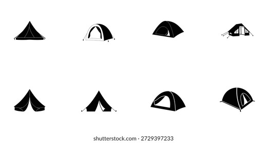 Conjunto de silueta de tienda de campaña Vector e ilustración 