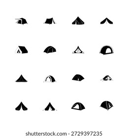 Camping tent Silhouette Set vector and illustration 
