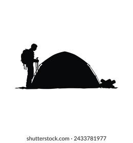 Camping tent silhouette, Tourist tent Vector Silhouette.