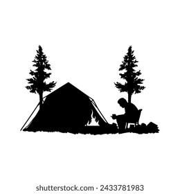 Camping tent silhouette, Tourist tent Vector Silhouette.