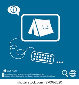 Camping tent symbol and flat design elements. Line icons for application development,  creative process, social media, print.