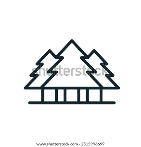 Camping tent symbol under three pine trees logo