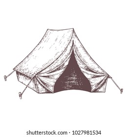 Camping tent for tourism, cartoon sketch illustration of travel equipment. Vector