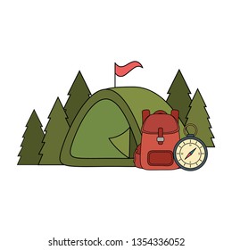 camping tent with travelbag and compass