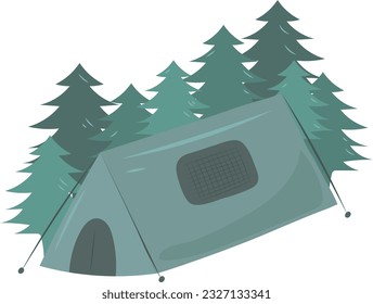 Camping Tent and Tree Illustration Graphic Element Art Card