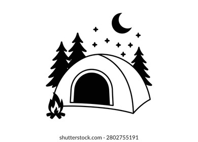 Camping tent with trees around isolated on transparent background