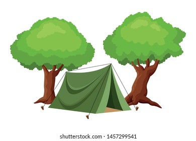 Camping tent with trees around ,vector illustration .graphic design.