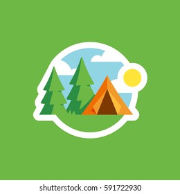 Camping tent and trees illustrated icon graphic