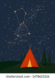 Camping tent under the sky stars