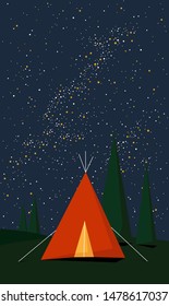 Camping tent under the starry sky