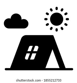 estilo de glifo de icono vectorial de tienda de campaña para web y móvil.