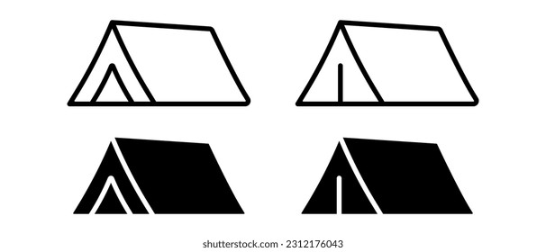 Camping tent vector icon set. Linear camp symbol. Adventure sign