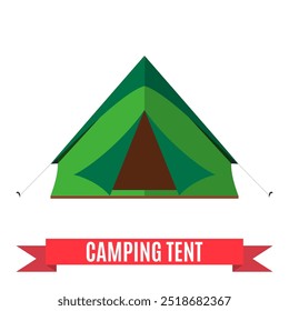 Camping tent vector icon. Tourist hiking equipment isolated on white background. Green color cartoon tent pictogram. Flat design vector illustration