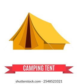 Camping tent vector icon. Tourist hiking equipment isolated on white background. yellow color cartoon tent pictogram. Flat design vector illustration