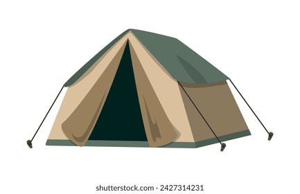 Camping Tent vector illustration. Forest colors. Isolated on white background. Hiking, hunting, fishing canvas. Tourist Tent design. Outdoor illustration