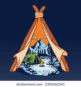 camping tent vector illustration logo