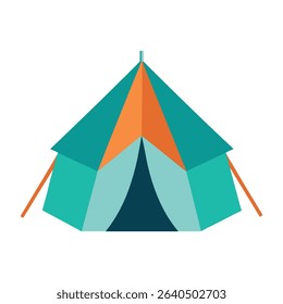 Camping tent vector illustration with teal orange and blue colors isolated