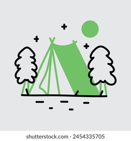 Camping Tent vector illustration. Tent in yellow, orange. Isolated Outdoor illustration. Hiking, hunting, fishing canvas. Tourist Tent design over white background.