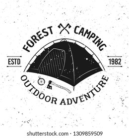 Camping tent vector vintage monochrome emblem, label, badge or logo isolated on white background