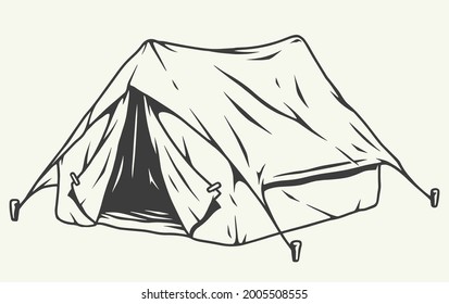 Camping tent vintage monochrome concept isolated vector illustration