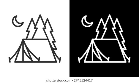 Camping Tent White Icon Set Vector