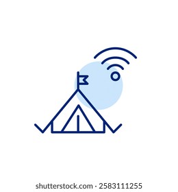 Camping tent and wi-fi symbol. Campsite with digital access. Pixel perfect, editable stroke icon