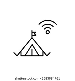 Camping tent and wi-fi symbol. Campsite with digital access. Pixel perfect vector icon