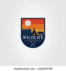 camping, tent, wildlife and bear logo vector illustration design
