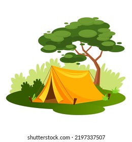 camping tent in woods flat vector illustration 