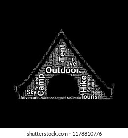 Camping Tent word cloud vector design creative concept. Camping Tent icon shape. Trendy vector word collection.