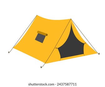 Camping tent yellow cartoon vector illustration isolated on white background