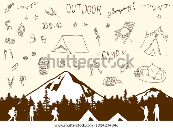 camping tent,people and\
BBQ item icons