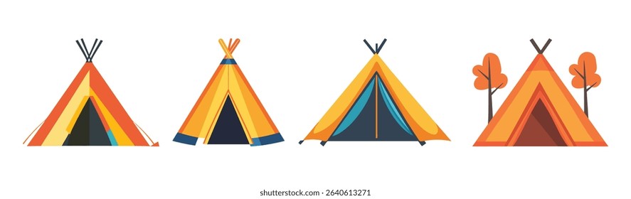 Camping Tents Illustrations of Teepees  Conical Tents On Transparent Background