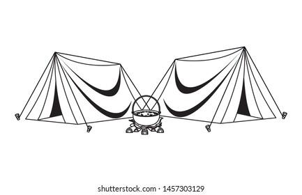 Camping tents with soup in bonfire ,vector illustration graphic design.