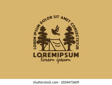Camping text and bird line art with lorem ipsum text design