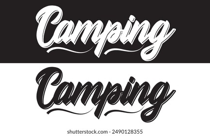 Camping, text design. Vector calligraphy. Typography poster. Usable as background. Vector illustration. EPS 10