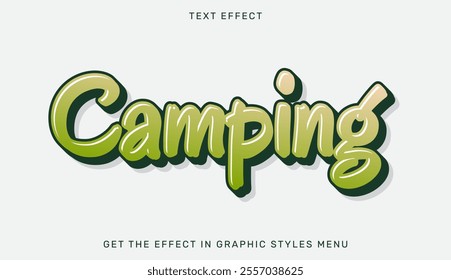 Camping text effect in 3d design. Text emblem for advertising, branding, business logo