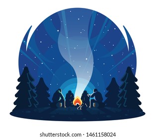 Camping Theme Illustration Campfire Gathering at The Night