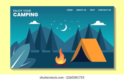 Página de inicio del tema del camping. Perfecto para fondos web, tarjetas de felicitación, elementos de diseño y más.