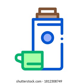 Camping Thermos with Drink Icon Vector. Outline Camping Thermos with Drink Sign. Isolated Contour Symbol Illustration
