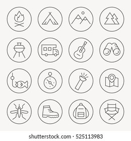 Camping thin line icon set