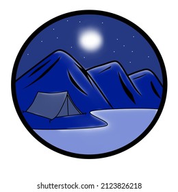 camping time at night when the full moon, can be used as a logo, wallpaper, background