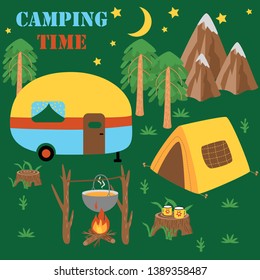 Camping Time Poster Tent Trailer Vector Stock Vector (Royalty Free ...