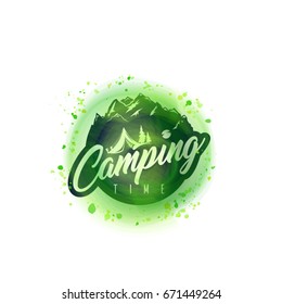 Camping time. Vector background. Green design.