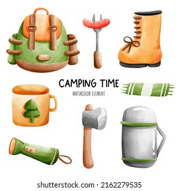 Elemento acuarela de tiempo de acampar. Ilustración del vector