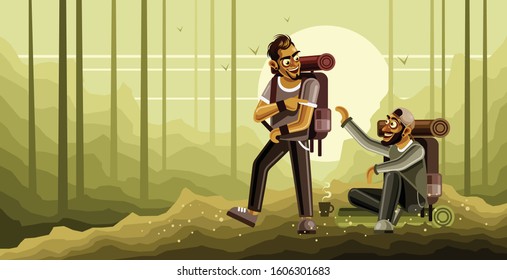 
Camping Together Vector Graphics Illustration