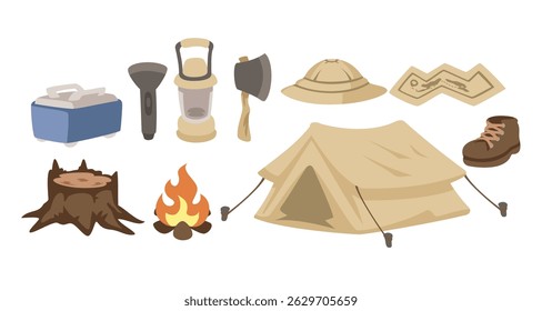 ferramenta de acampamento e aventura de equipamento