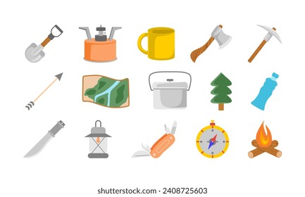 Camping Tools Equipment Illustration Set